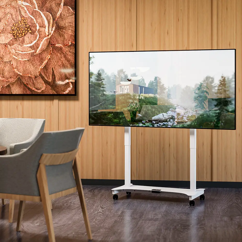 Image 5: Support de télévision motorisé en acier robuste avec roulettes, système de commande double, élévateur motorisé pour téléviseurs de grande taille de 65 à 100 pouces