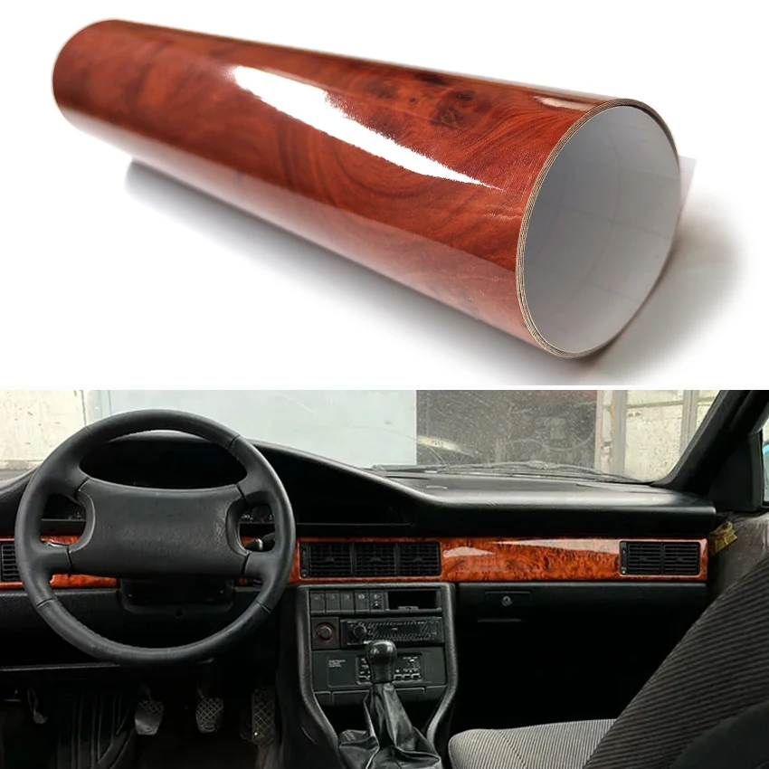 High Glossy Car Sticker Waterproof Car Internal Adhesive DIY Film Wood Grain Vinyl Decal Universal Auto Interior Accessories