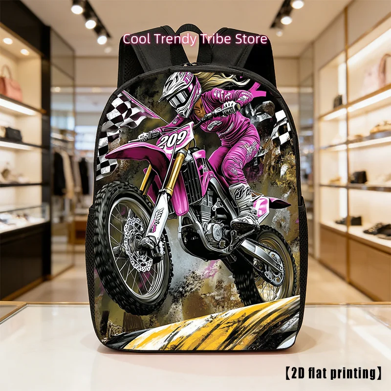 Female Racing Driver Backpack - Large-Capacity Unisex Laptop Bag with Adjustable Straps & Racing-Themed Print, Suitable for Hiki