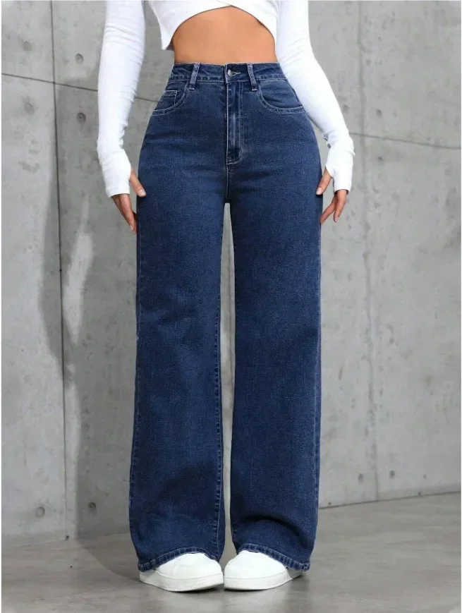 Neue High-Waist Straight-Leg Jeans für Mädchen, Damen, Teenager, Lose Weite Plus-Size Hosen, Lässige Alltagshosen für Frauen, Pendlerhosen – Detail 6