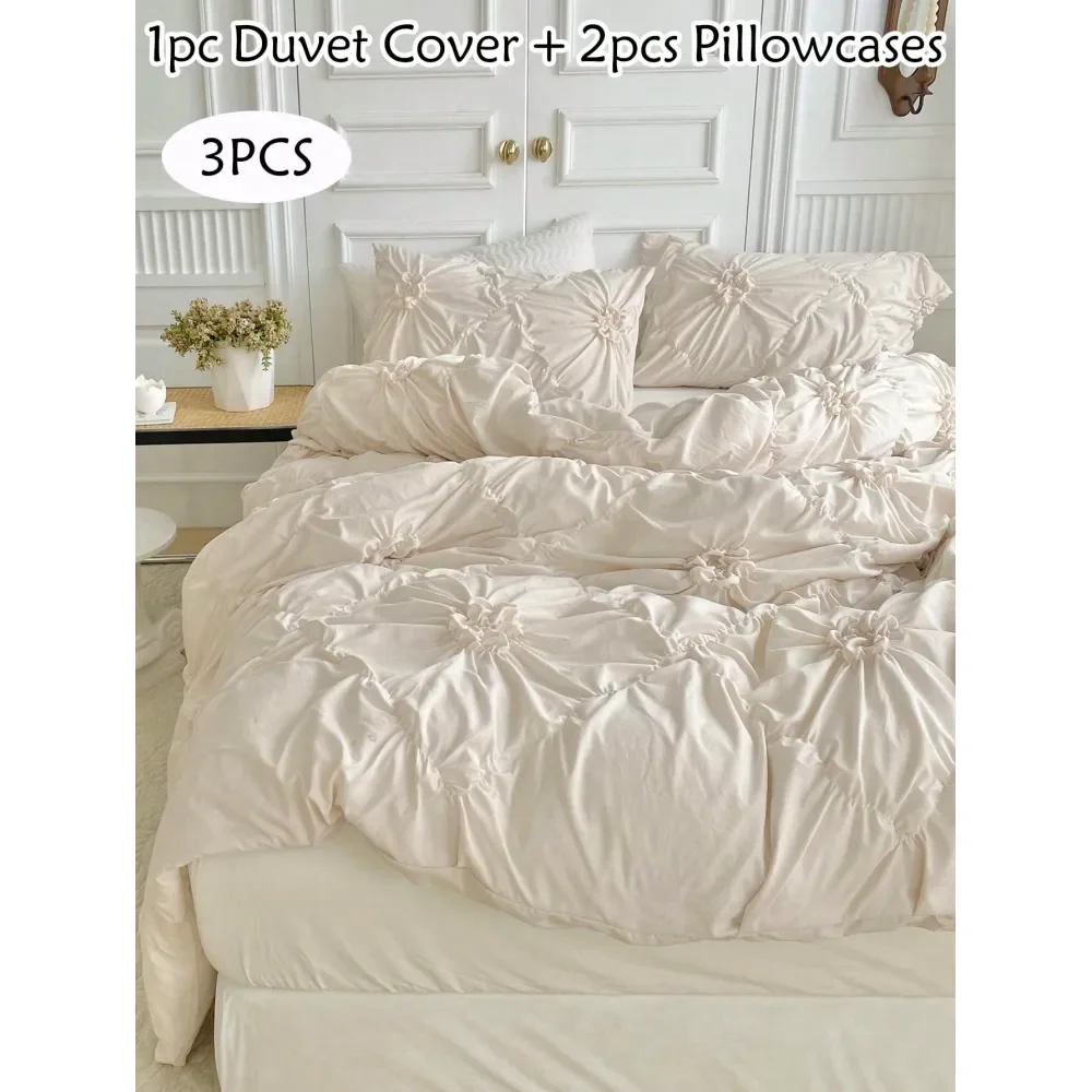 

Бежевый комплект постельного белья с цветочным принтом из полиэстера, роскошный минималистичный модный чехол для одеяла, подходящий для всех сезонов