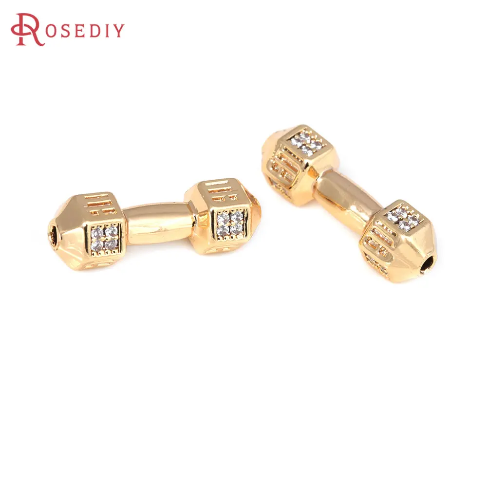 

2PCS 18K Gold Color Brass and Zircon Dumbbell Bracelets Beads Spacer Beads High Quality Diy Jewelry Making Supplies Accessories