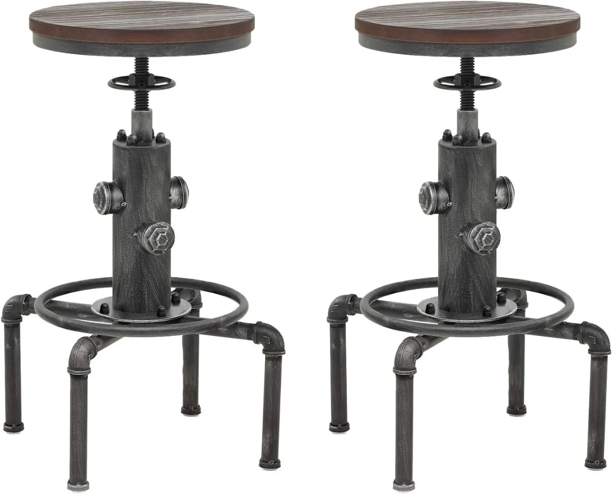 

Industrial Barstool,13" Solid Wood, Adjustable Height 23.6"-29.5", Counter Stool, Kitchen Cafe Pub Bar Stool, Set of 2, Silver