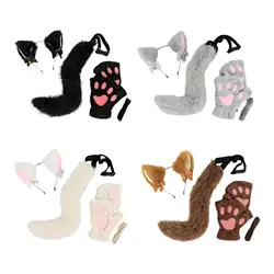 Cat Ears and Tail Set Plush Ears Hair Hoop for Halloween Night Club Birthday