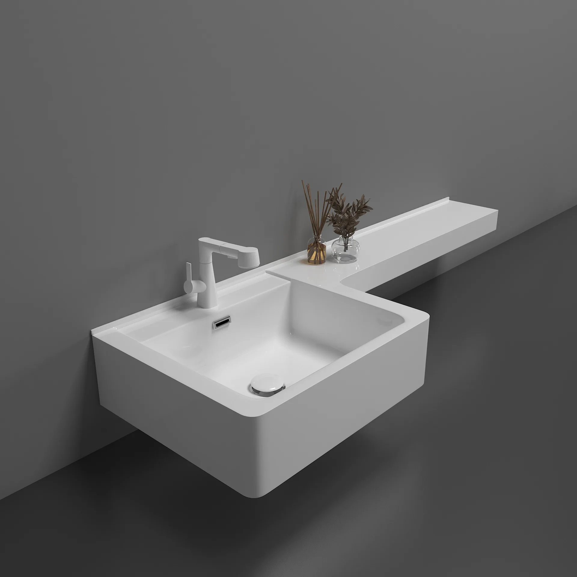 

Artificial stone hanging small bathroom integrated wash basin Microcrystalline stone gel clothes basin extended countertop wash