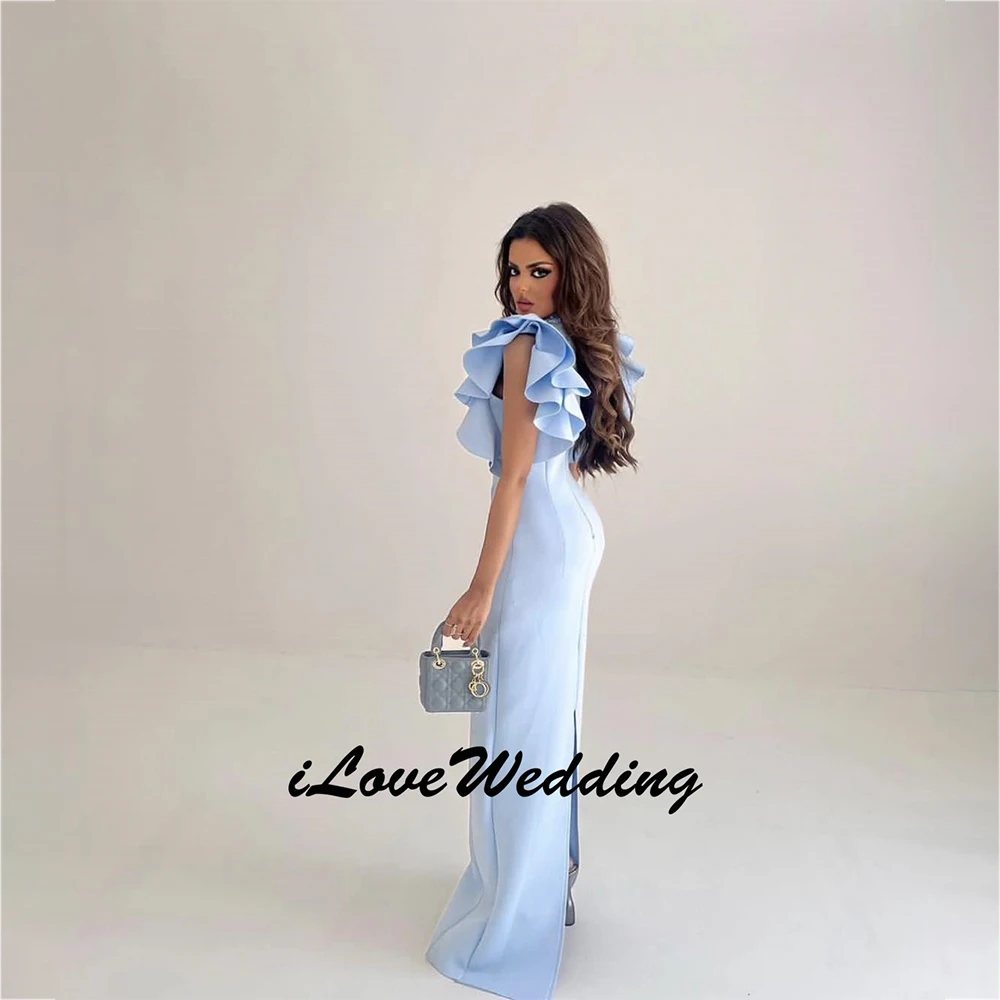 Abito da sera su misura con perline blu cielo, lunghezza del pavimento, abiti da sera, ballo di fine anno, senza maniche, in raso, retrò, Dubai, arabo saudita, 2025 personalizzato