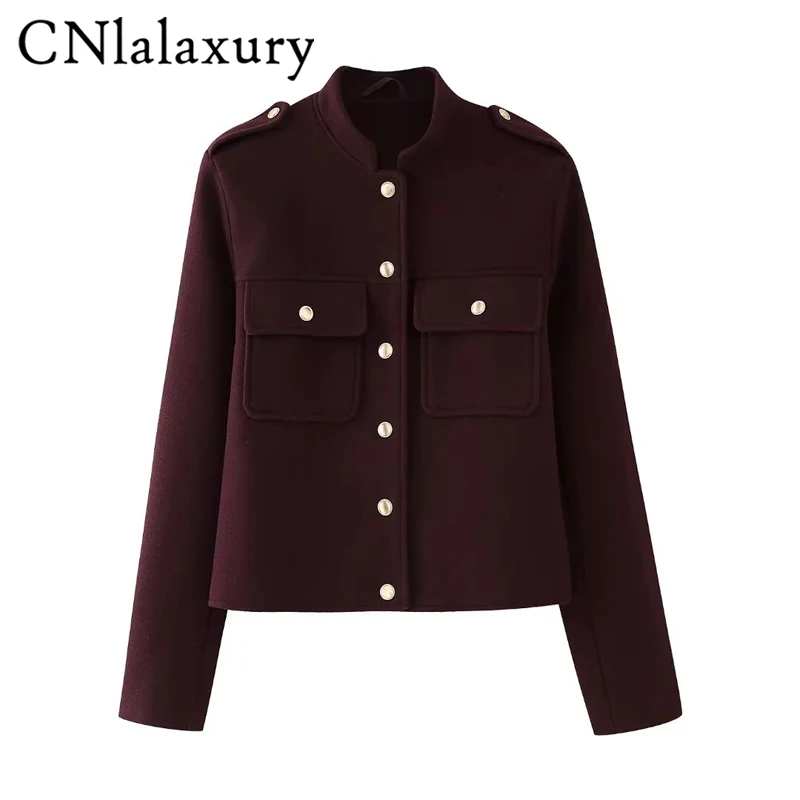 2024 autumn new women\'s wool short jacket casual slimming solid color versatile single breasted pocket decoration short jacket