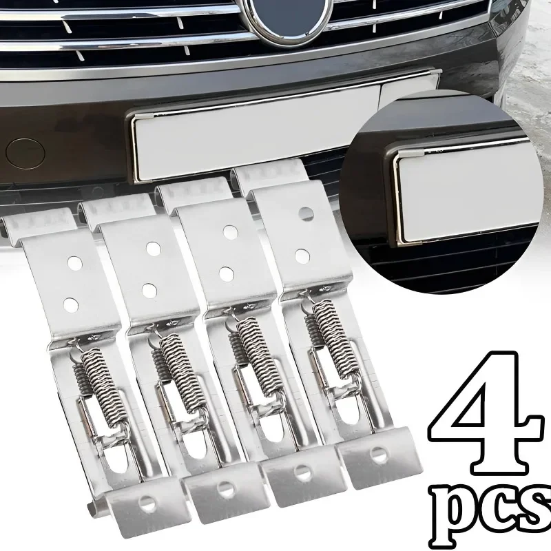 2/4/6PCS Rectangular Car License Plate Spring Loaded Stainless Steel Bracket Cars Frame Holder Clamps Trailer Number Plate Clips