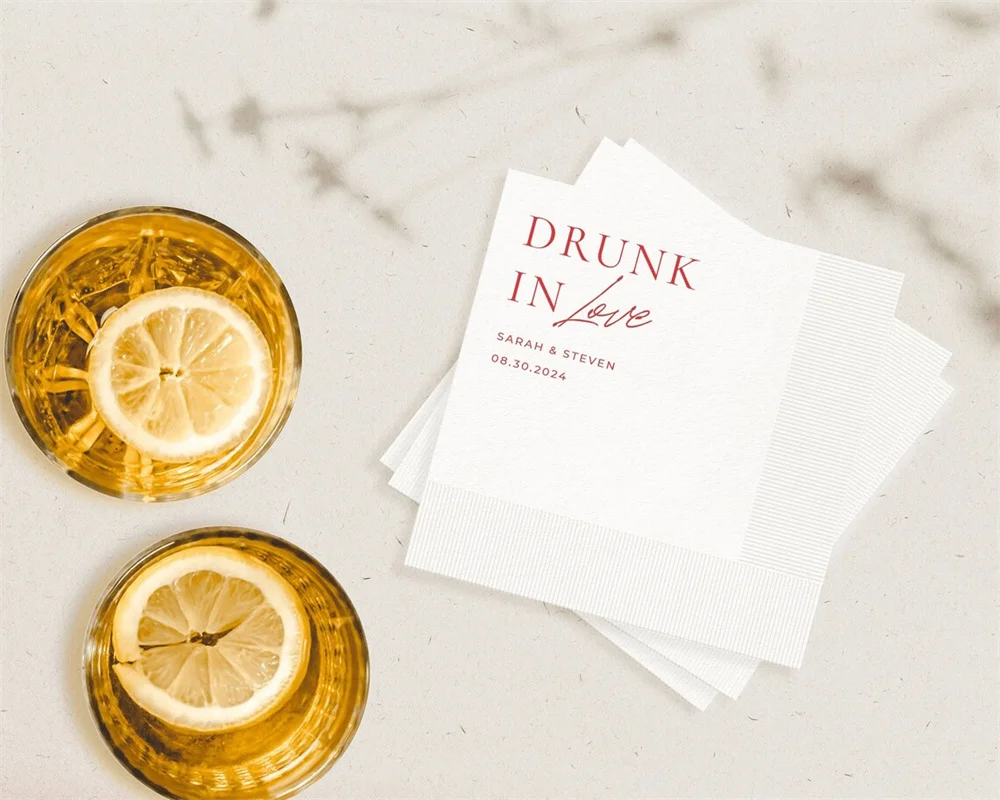 

50PCS Custom Personalized Engagement Party Napkins, Drunk in Love, Serviettes, Simple Minimalist Cocktail Luncheon, Customizable