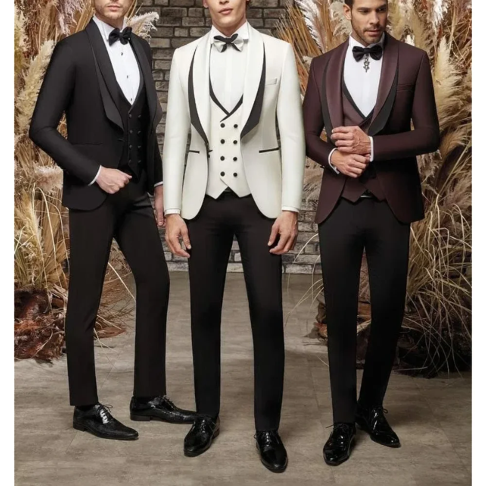 

New Fashion Men Suit Chic Shawl Lapel 3 Piece Set Prom Party Wedding Tuxedo Formal Full Men's Suit Slim Fit (Blazer+Vest+Pants)