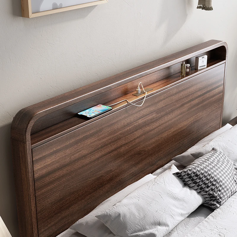 New Chinese bedside storage walnut solid wood bedside single purchase 2 x 2 meters 2 double bed 1 meter 8 double high box