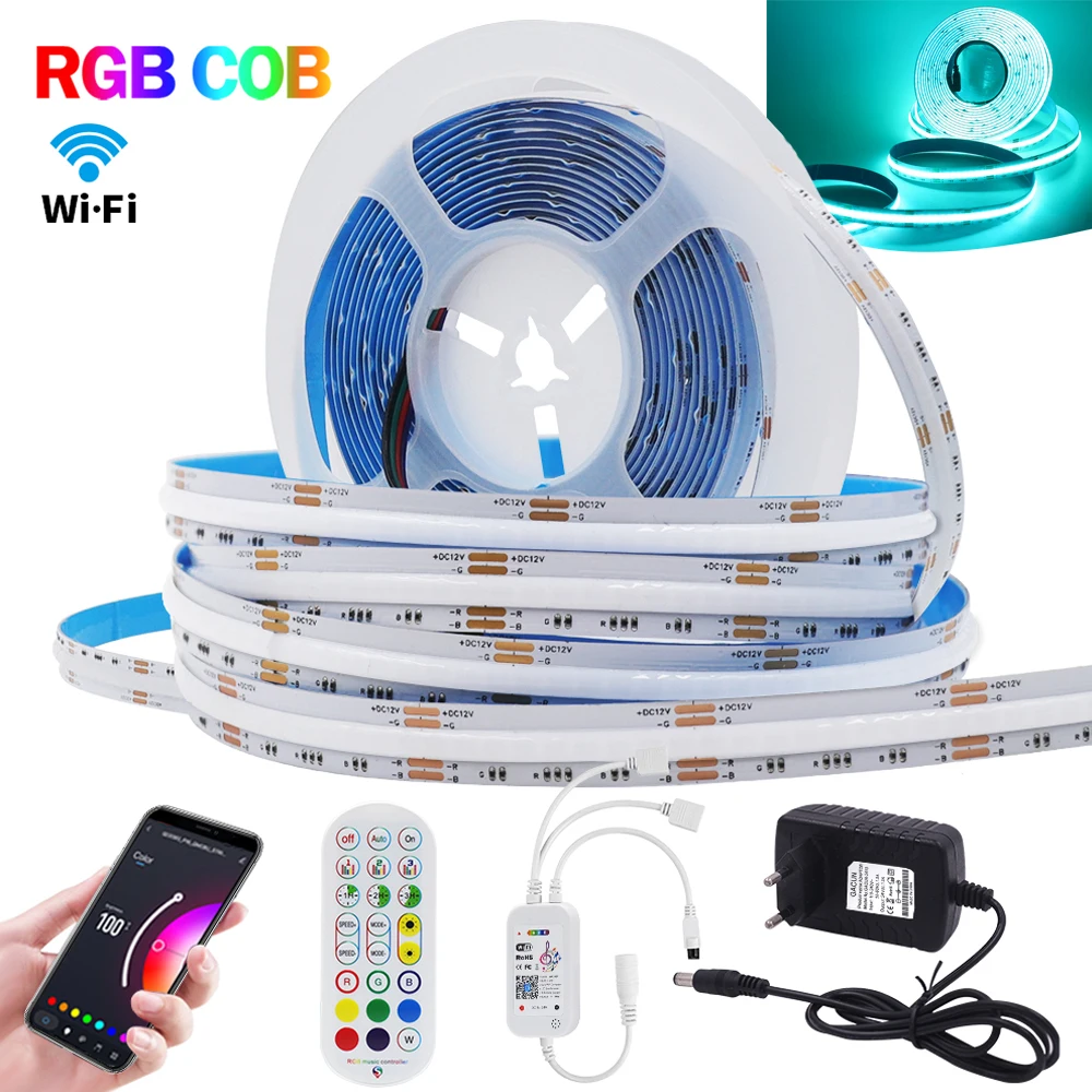 12V 24V RGB COB Led Strip Smart Tuya WiFi Remote Control 840leds/m Flexible RGB Tape Adhesive COB Light For Room Support Alexa