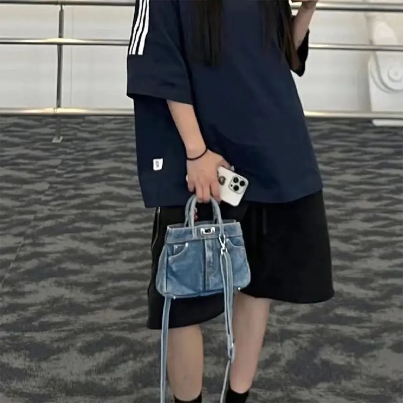 Torebka damska w stylu retro z denimu, nowa kolekcja 2025, modna torba na ramię/przez ramię, uniwersalna mała kwadratowa torebka z materiału płóciennego, na co dzień...