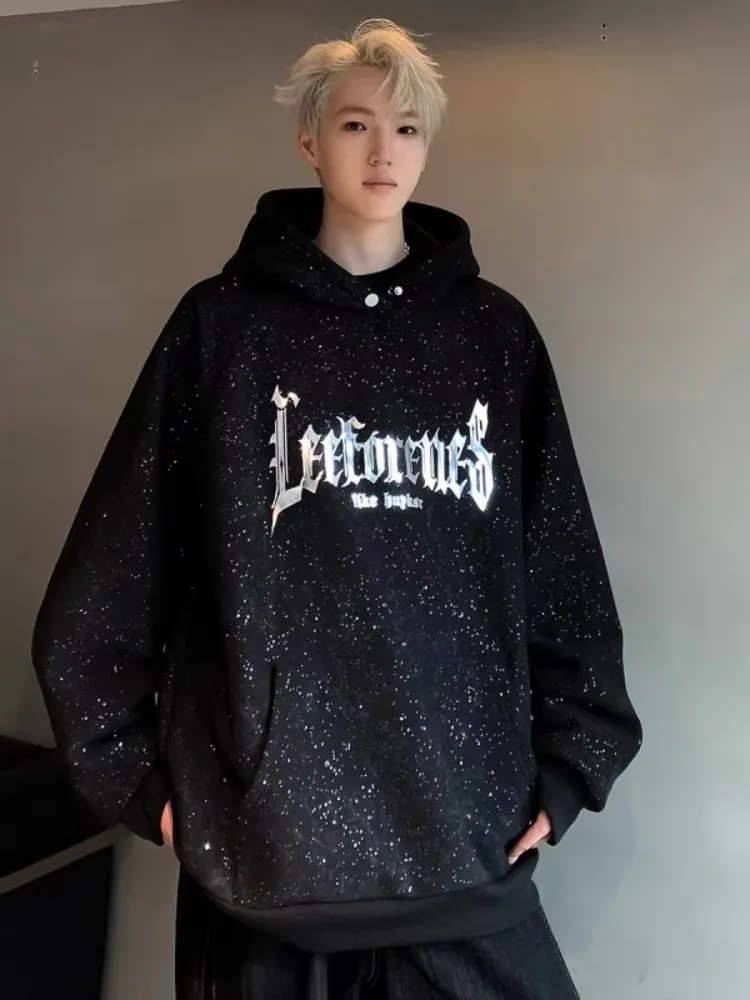 

American Hiphop Men's Sweatirt Bla Large Cap Jaet Trendy Streetwear Hoodie Loose Fit Youthful Sle Cotton Polyester Blend