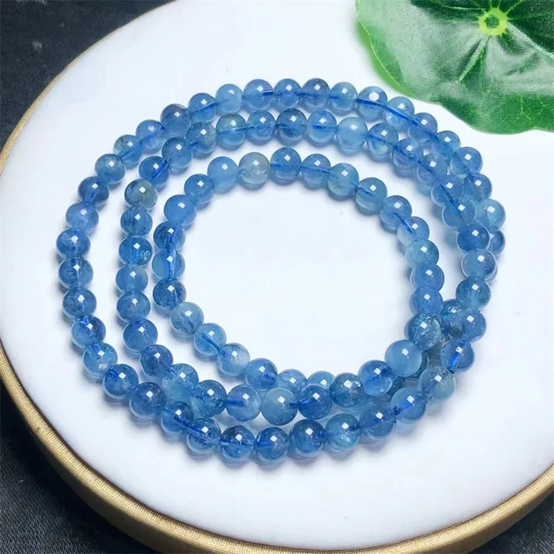 5mmNatural Aquamarine Triple Circle Bracelet Gemstone Crystal Reiki Healing Gemstone Bracelet Fengshui Jewelry Gift 1pcs