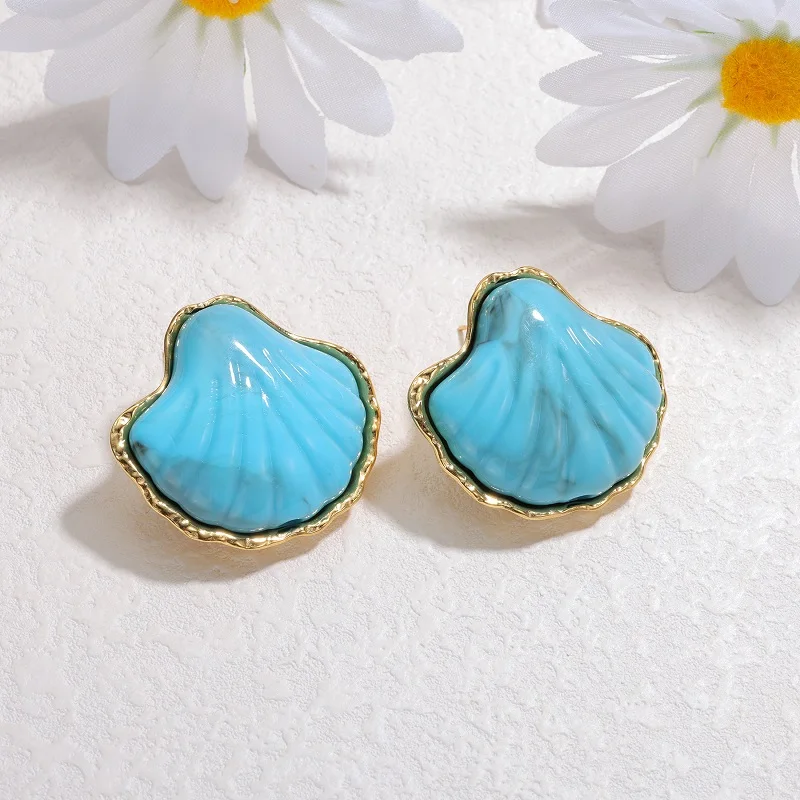 Afirstee Ocean Series 3 ألوان ذهبية اللون حافة شل محارة أقراط للنساء مجوهرات رائعة الفتيات الساحرة مسمار