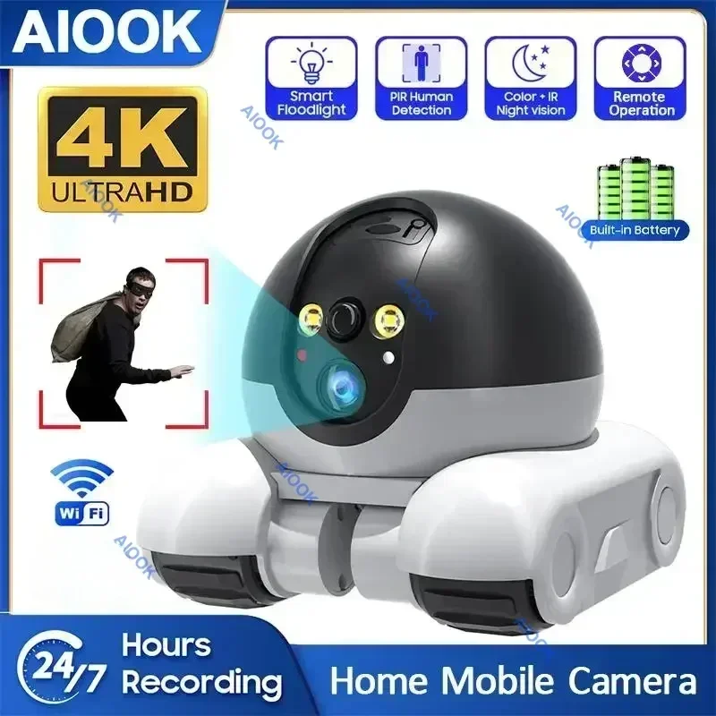 AIOOK Pet Mobile Camera HD 8MP 4K WIFI IP CCTV Baby Home Security Camera 2 Way Audio Intercom Night Vision PIR Control Mobile