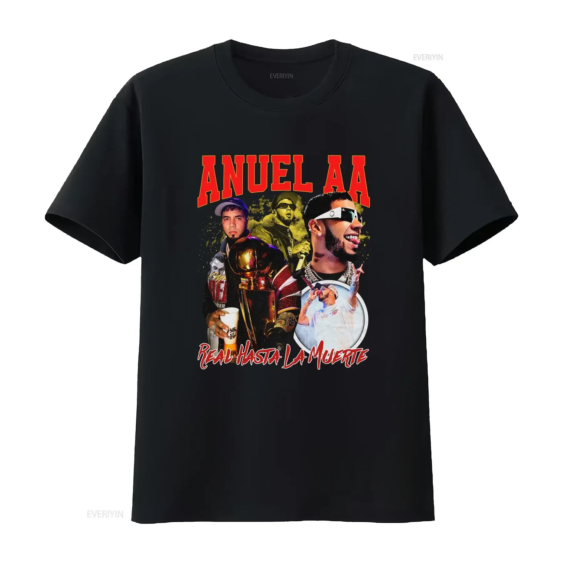 Anuel AA Retro Vintage für Fans, Schwarz, Größe S-5XL, T-Shirt HE735, Vintage-Waschung, Stylisch, Dehnbar, Mode, Unisex, Herren, Casual