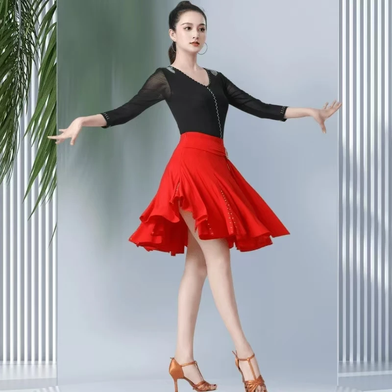 

Customized Elegant Mesh Short Latin Dance Skirt For Women Comfory Soft Ballroom Dance Waltz Dancewear Modern Dance Skirt Bodysui