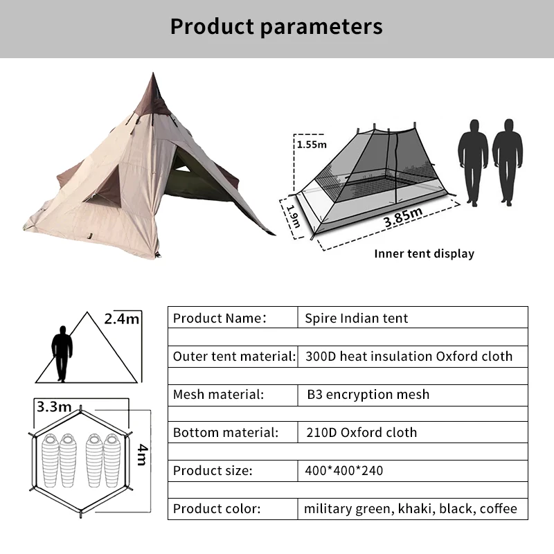 5-6people glamping pyramid shape tipi preself hot tents for sale canvas tent ultralight inner camping new