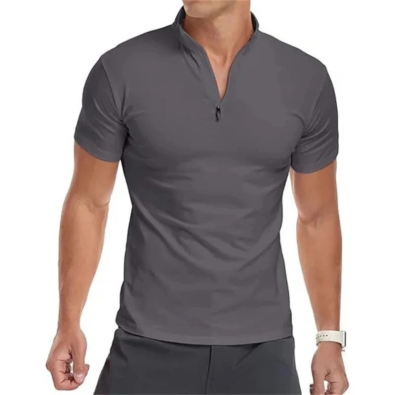 

Men Sports T-Shirt short Sleeve Gym Fitness tops Compression tees zipper Pullover summer Tight Sweatshirt men training T-Shirt