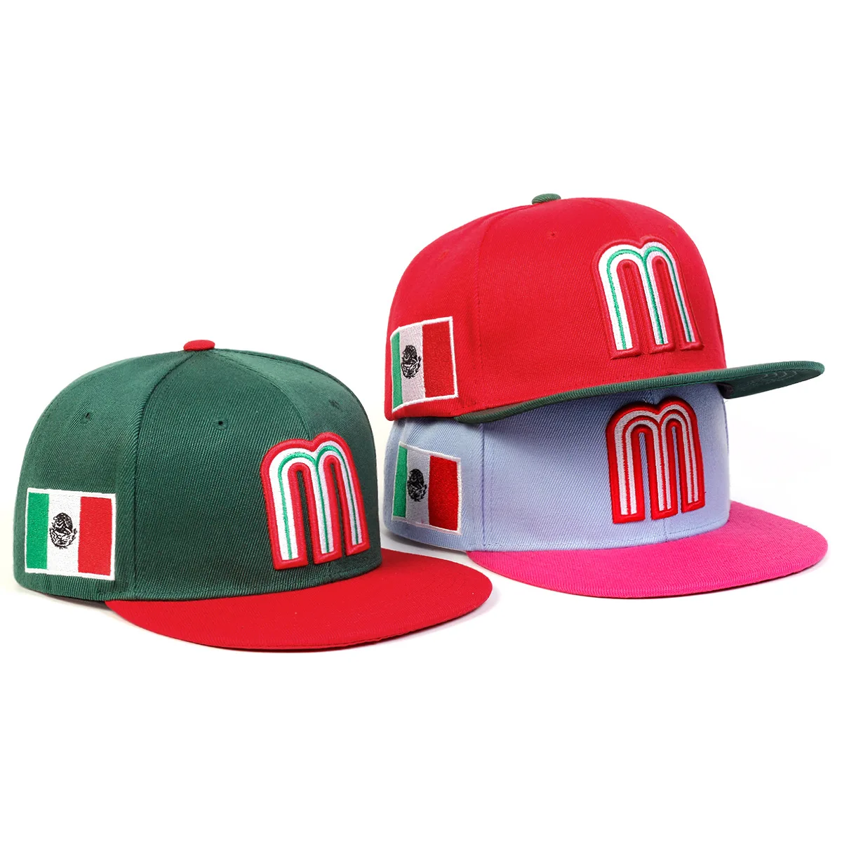 Embroidered Mexican Flag Baseball Cap, Mexico Patriotic Adjustable Snapback Flat Bill Trucker Hat for Fans Men Women