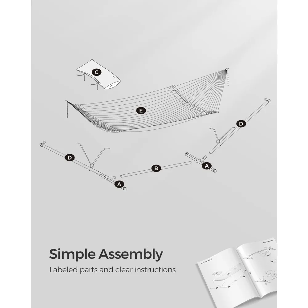 Rede com suporte, rede acolchoada com espalhadores de bambu curvos, travesseiro, 78,7 x 55,1 polegadas, rede acolchoada portátil segura