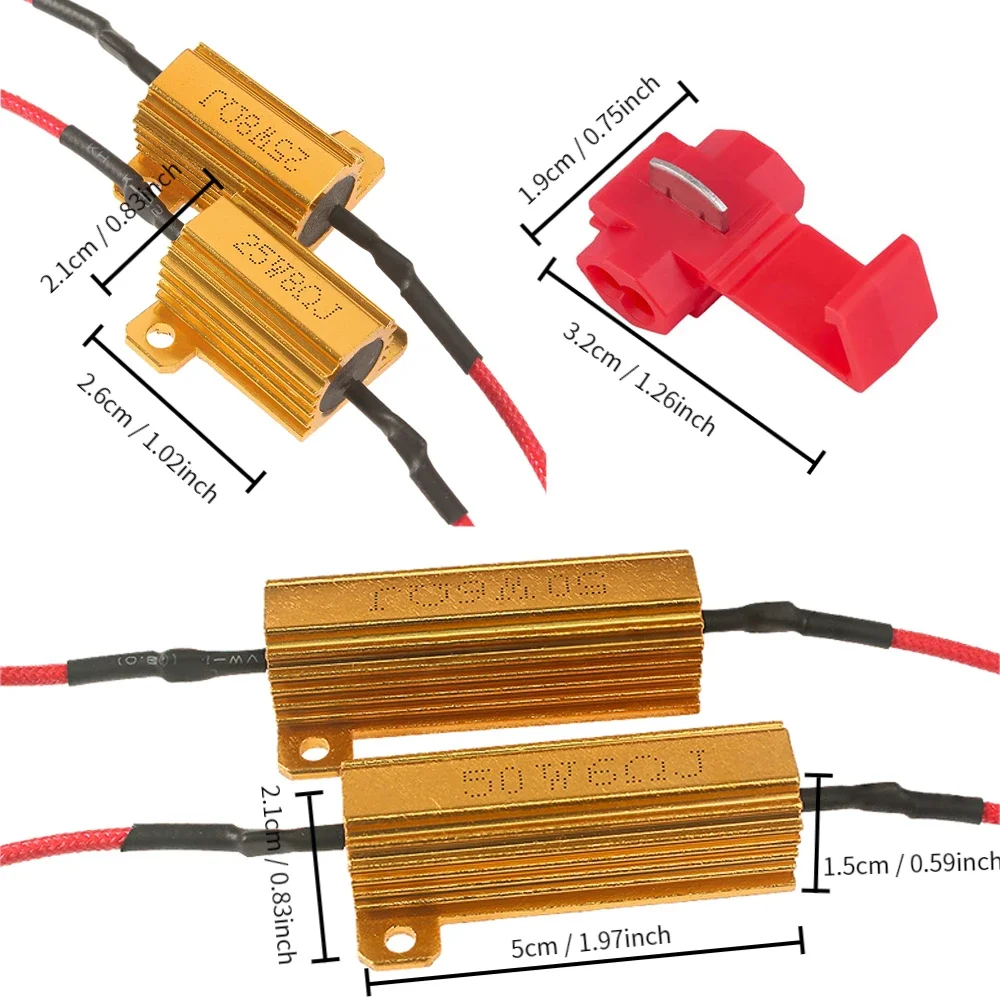 2Set 12V load resistor 25W 50W 12V Aluminum Shell Power resistor 6ohm 8ohm for Car turn signals Light Indicator LED Flash