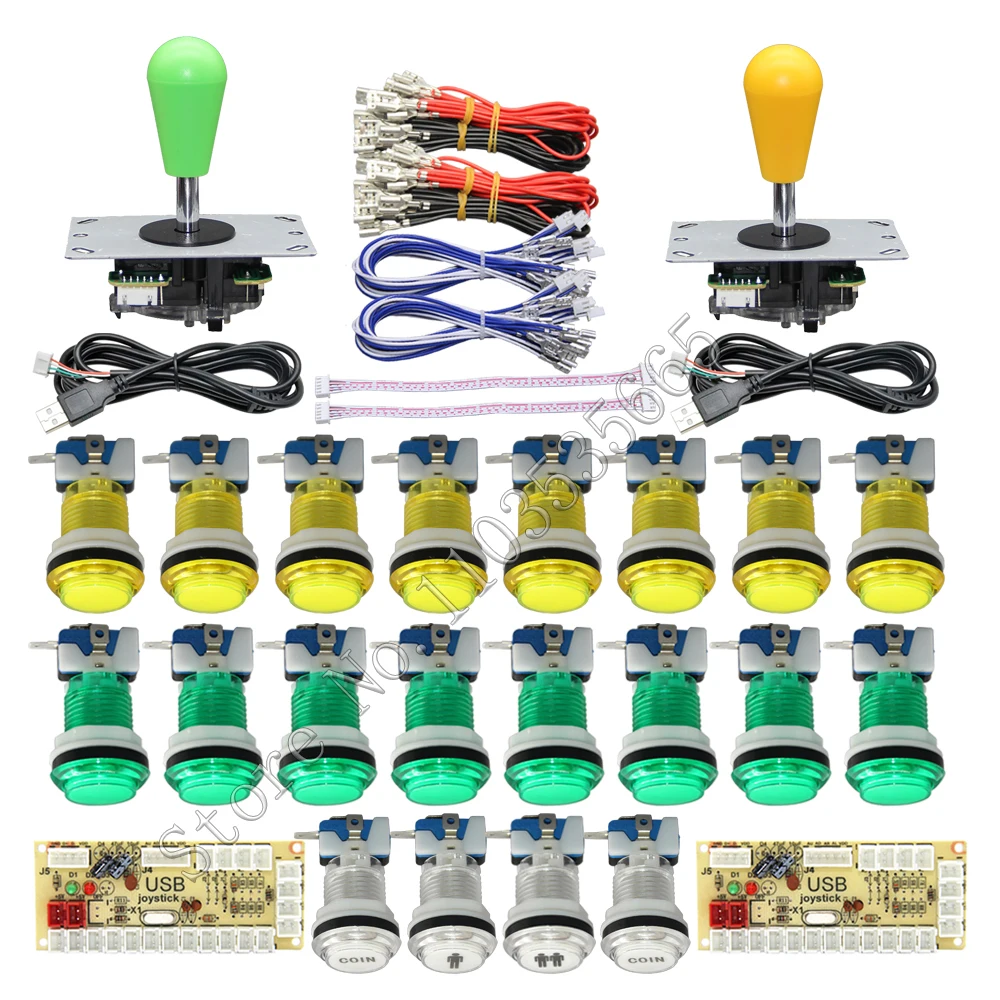 DIY 2 Players PC Raspberry Pi Arcade Game Kit With LED Push Button American Style Joystick USB Encoder Cables Mame Jamma Parts