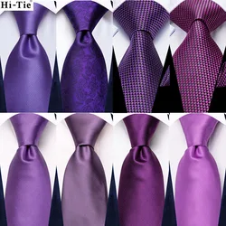Solid Purple Paisley 2022 New Fashion Brand Ties for Men Wedding Party Necktie Set Handky Cufflinks Gift Wholesale Hi-Tie Design