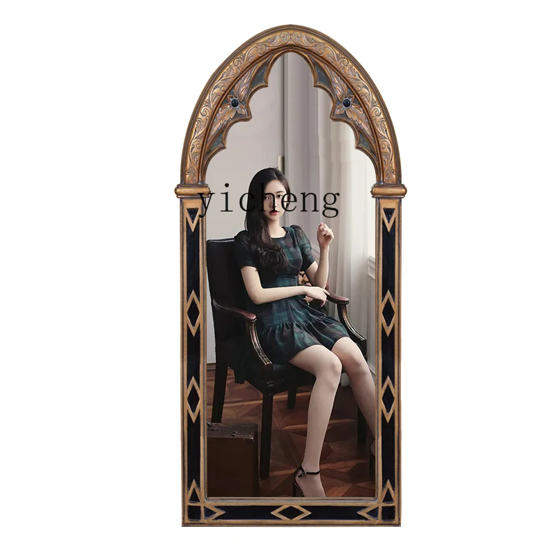 

Zc Dressing Mirror Wall-Mounted Floor Mirror Classical Entrance Wall Hanging Fitting Retro Full-Length Mirror