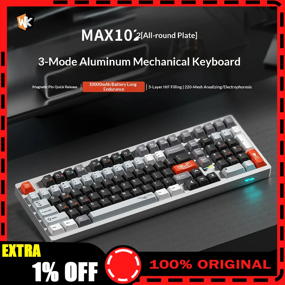 WEIKAV Max102 Wireless Keyboard High Quality Five-Layer Filling Gaming Keyboard Three-Mode Connection Silica Gel Particle GASKET