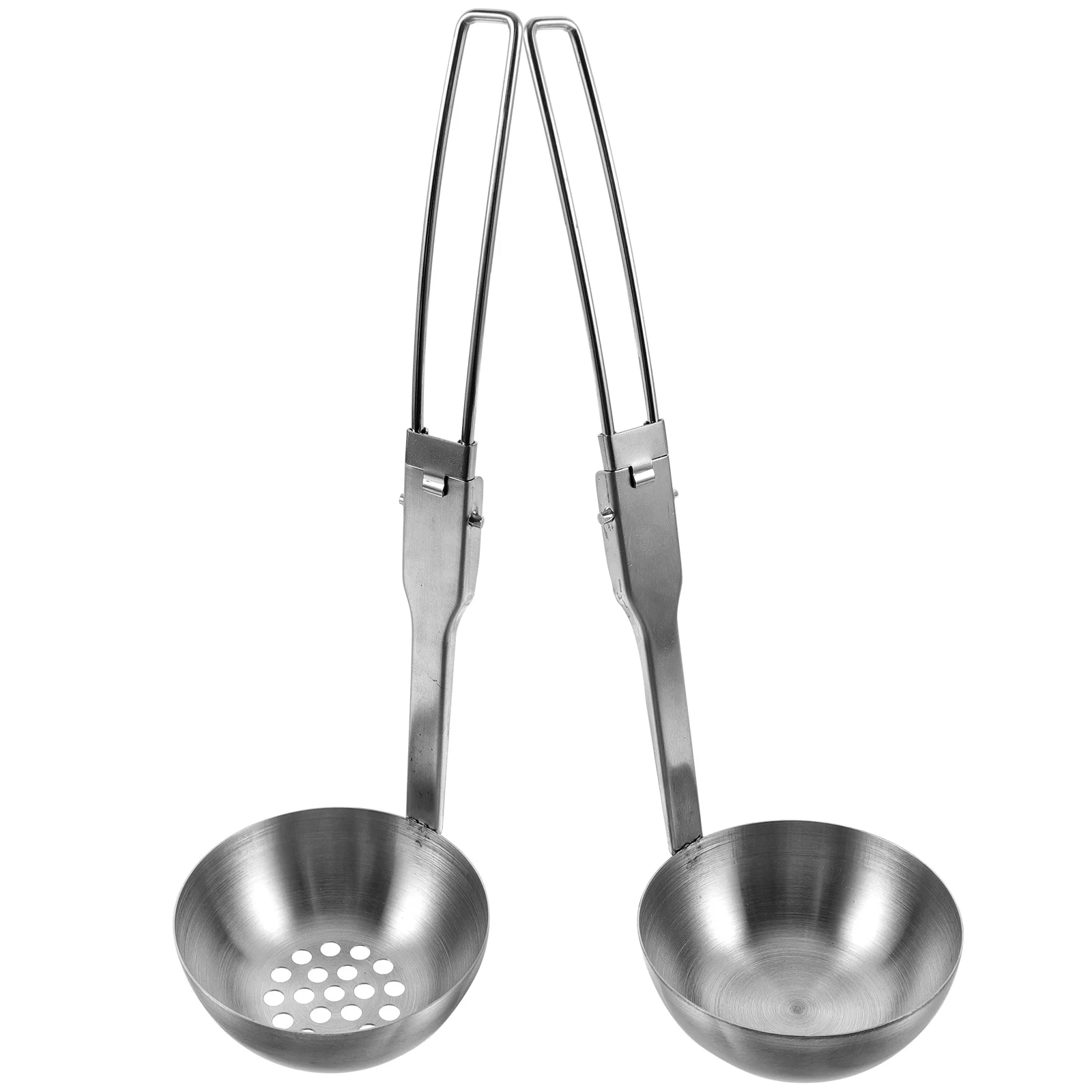 

2 Pcs Spoon Folding Soup Outdoor Scoop Portable Metal Pasta Silver Stainless Steel