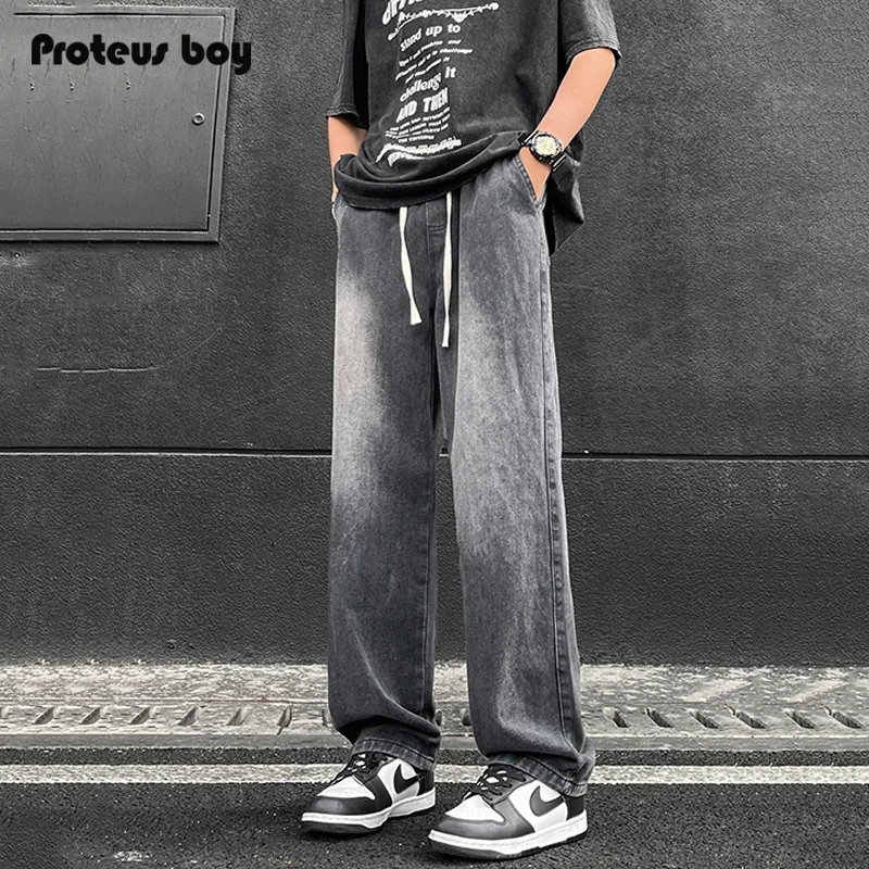 

ProteusBoy, повседневные джинсы с широкими штанинами в американском стиле ретро в стиле хип-хоп, молодежные модные джинсы из смеси хлопка и полиэстера, прочные прямые...