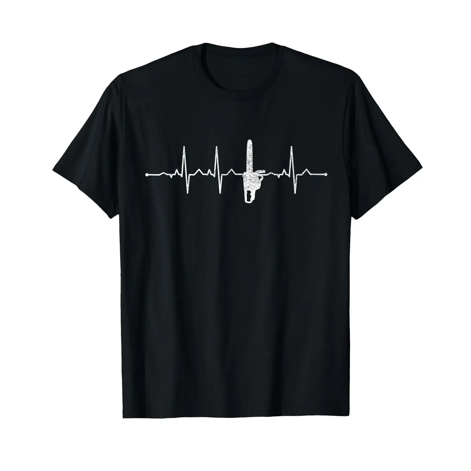 Heartbeat Wood ECG Frequency Chainsaw Woodcutter Forestry T Shirt vintage Washed Slightly Casual graphic designer clothes