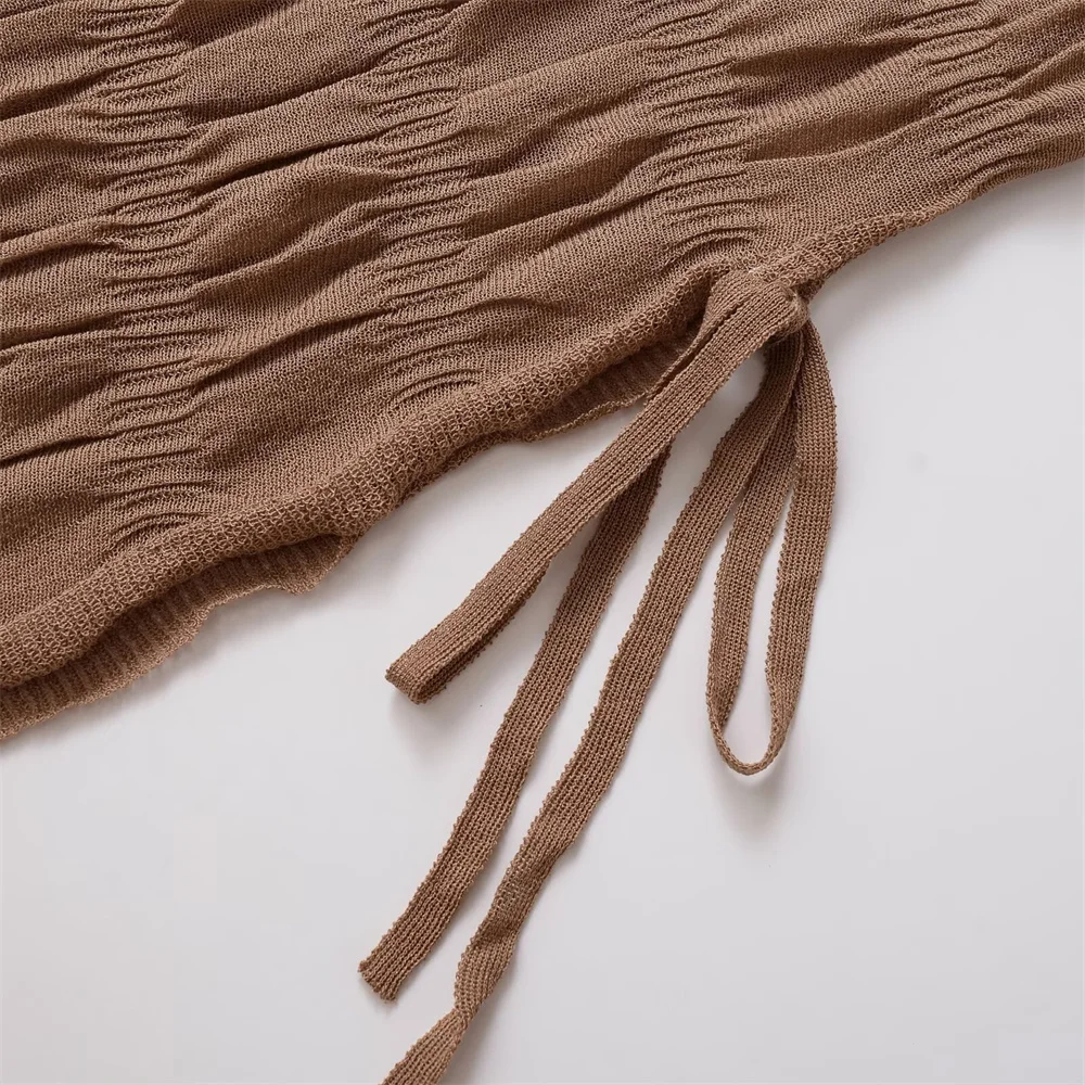 top da donna in maglia a maniche lunghe con scollo tondo pieghettato, vestibilità slim, vestibilità slim, nuovo stile temperamento