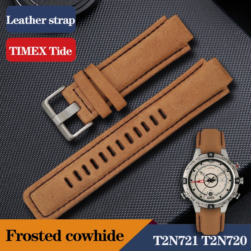 For TIMEX Watchband Men\'s Tide Compass Strap T2N721 T2N720 W2R55500 TW2T76500 Leather Watch Chain Silicone Rubber Belt 24*16mm