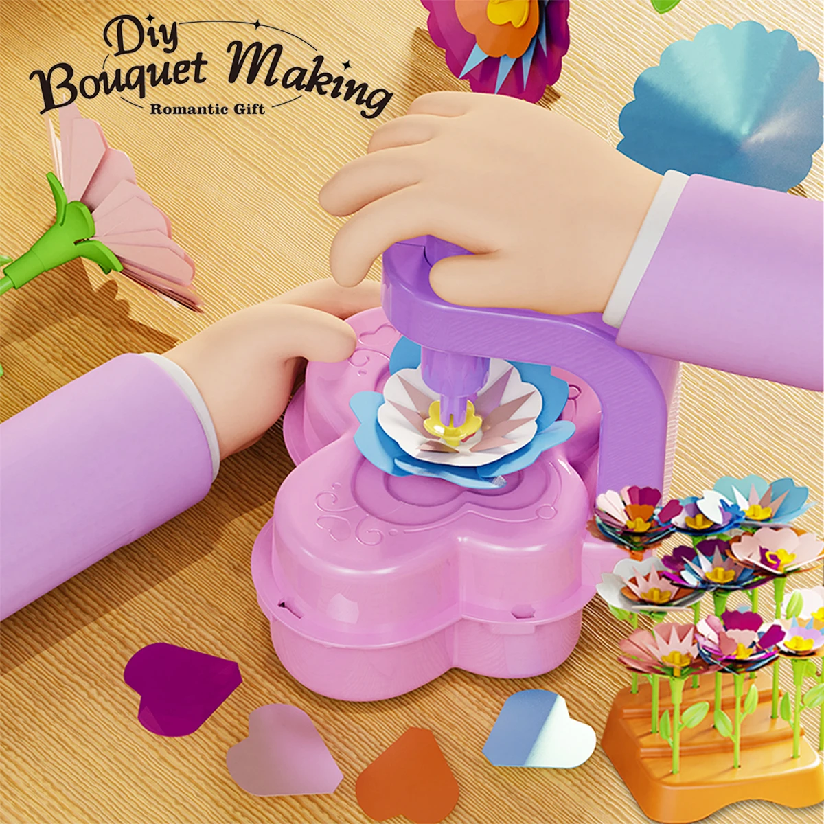 DIY ช่อดอกไม้ทําผ้าดอกไม้ของเล่น, ดอกไม้ทําช่อดอกไม้ของเล่นสําหรับสาวการศึกษาทําหัตถกรรมชุดเด็กของขวัญ