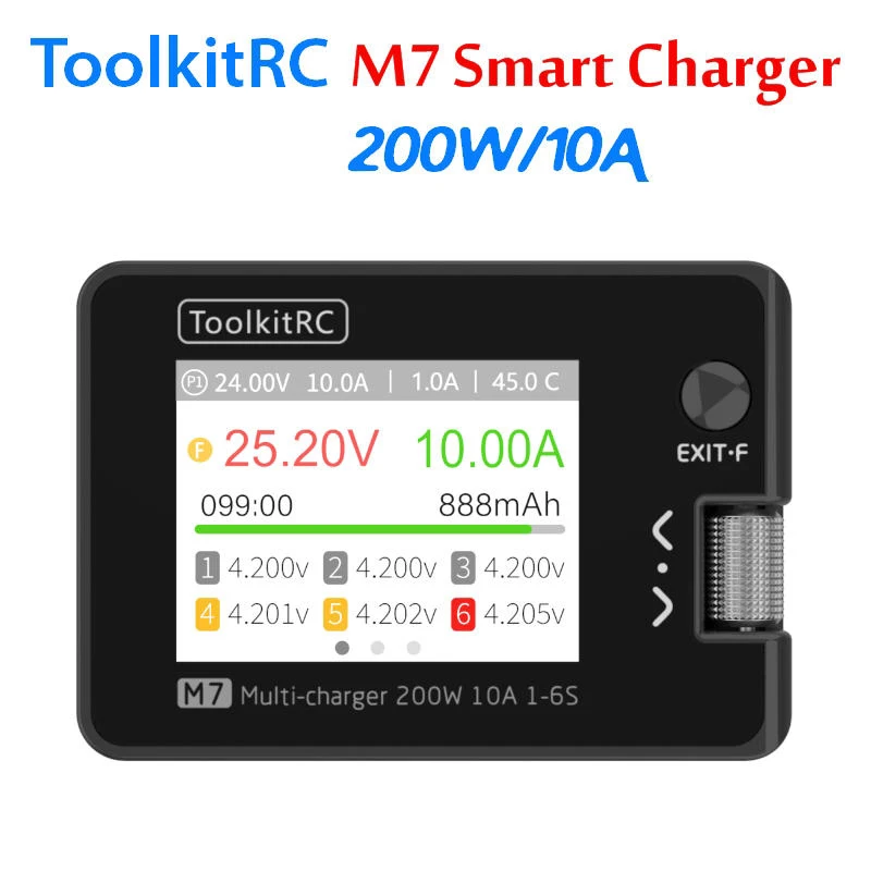 ToolkitRC M7 200W 10A DC Balance Charger scaricatore per batteria Lipo 1-6S con Tester di segnale ricevitore ESC Servo Checker di tensione