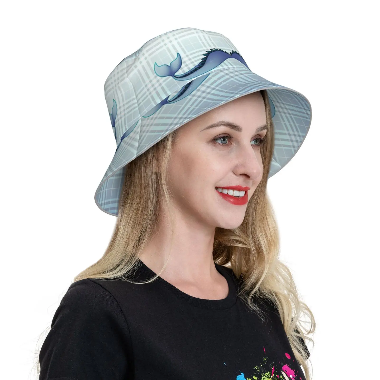 Mustache Cap Diy Light Foldable Sunshade Fashion Fisherman Hat Eevee Eeveelution Water Mermaid Merman Blue Teal Dog Merfolk