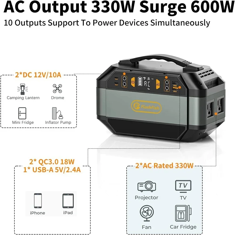 330W 780000mAh Portable Power Station 220V/110V Power Bank 288Wh Solar Power Generator LiFePO4 Outdoor Energy For Camping Travel