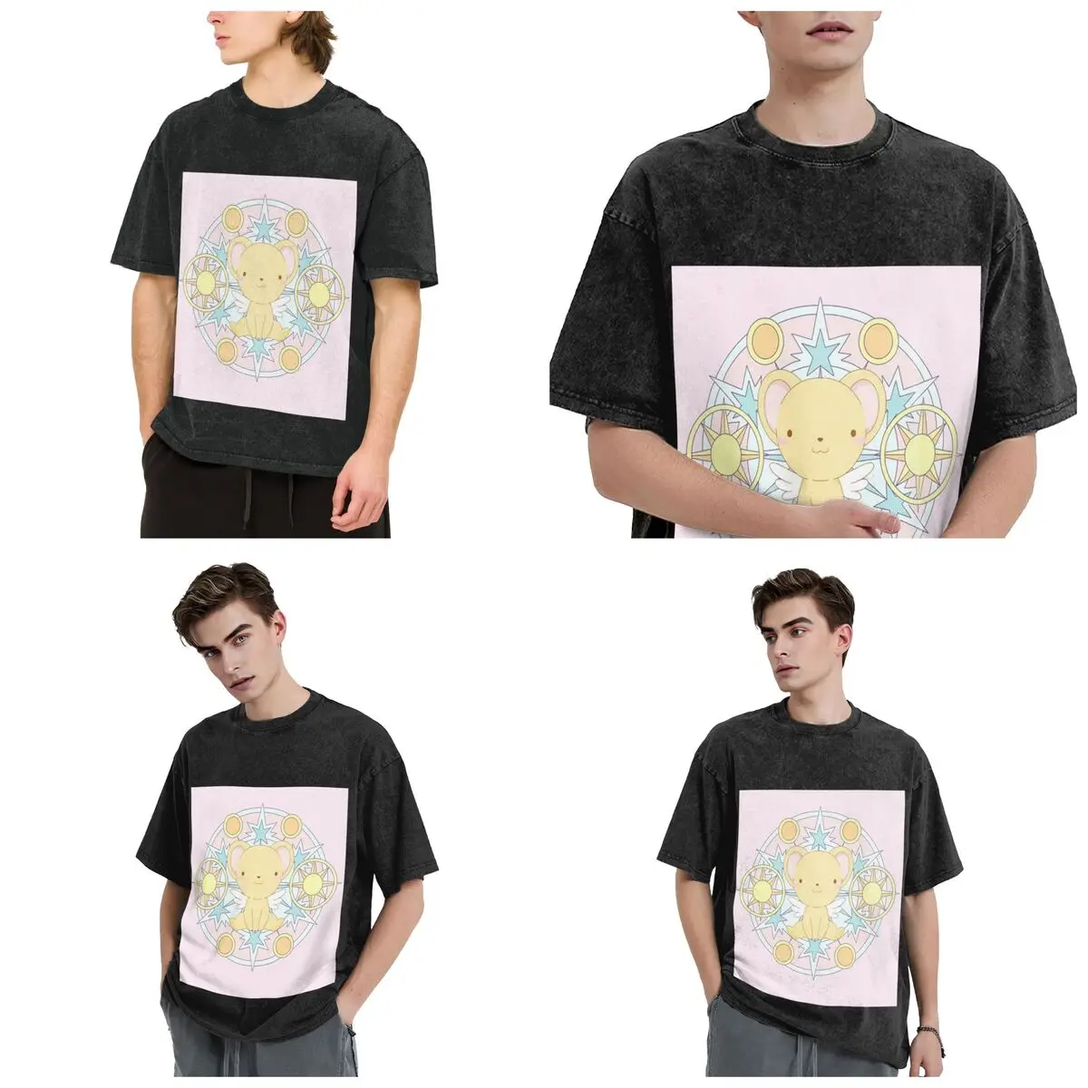 Kero Sakura Card Captor Kawaii Hip Hop Short Sleeve T-Shirts Washed Tops Tees Streetwear T Shirt Vintage for Men woman
