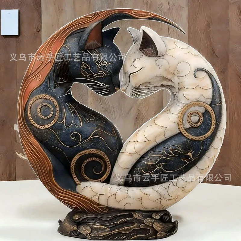

New Yin-Yang Black and White Double Cats Desktop Decoration