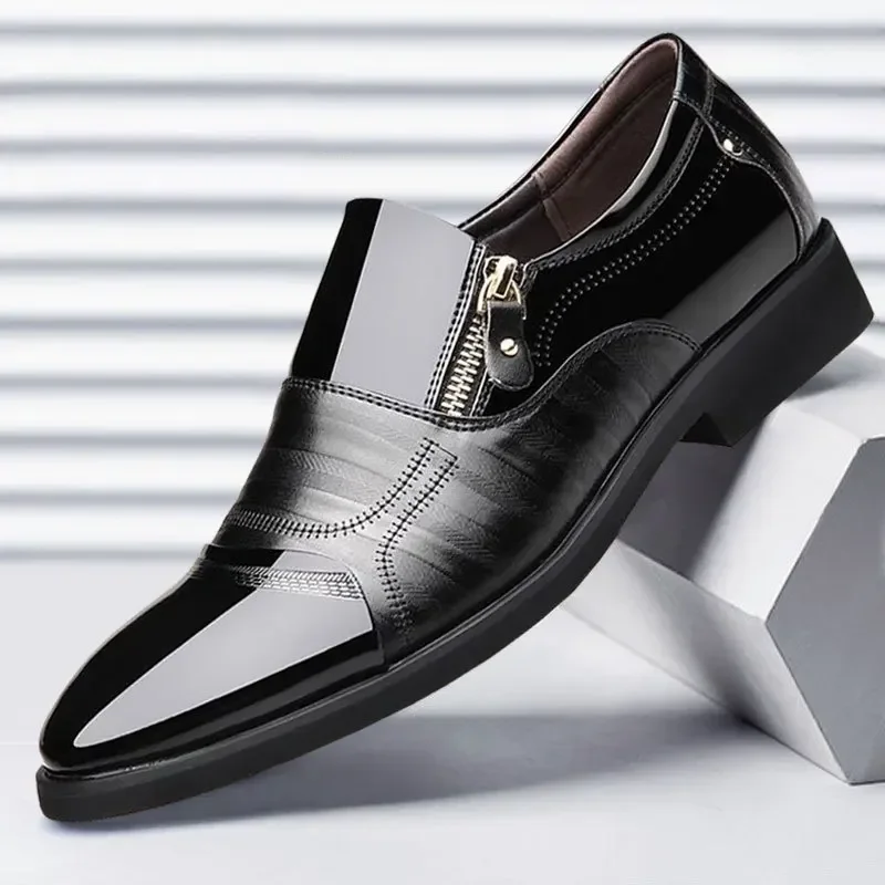 Oxford-Chaussures d'affaires en cuir souple pour hommes, mocassins pointus respirants, chaussures plates à glissière, chaussures de conduite à enfiler, tout neuf