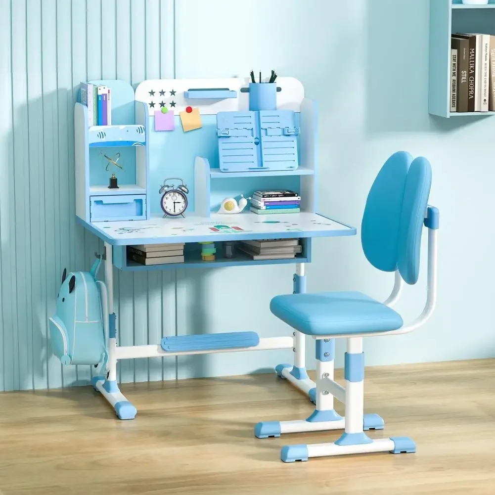 #2Pcs/Set Height Adjustable Children School Study Table Chair Set with Sitting Corrector Kids Study Desk Chair Set Ergonomic