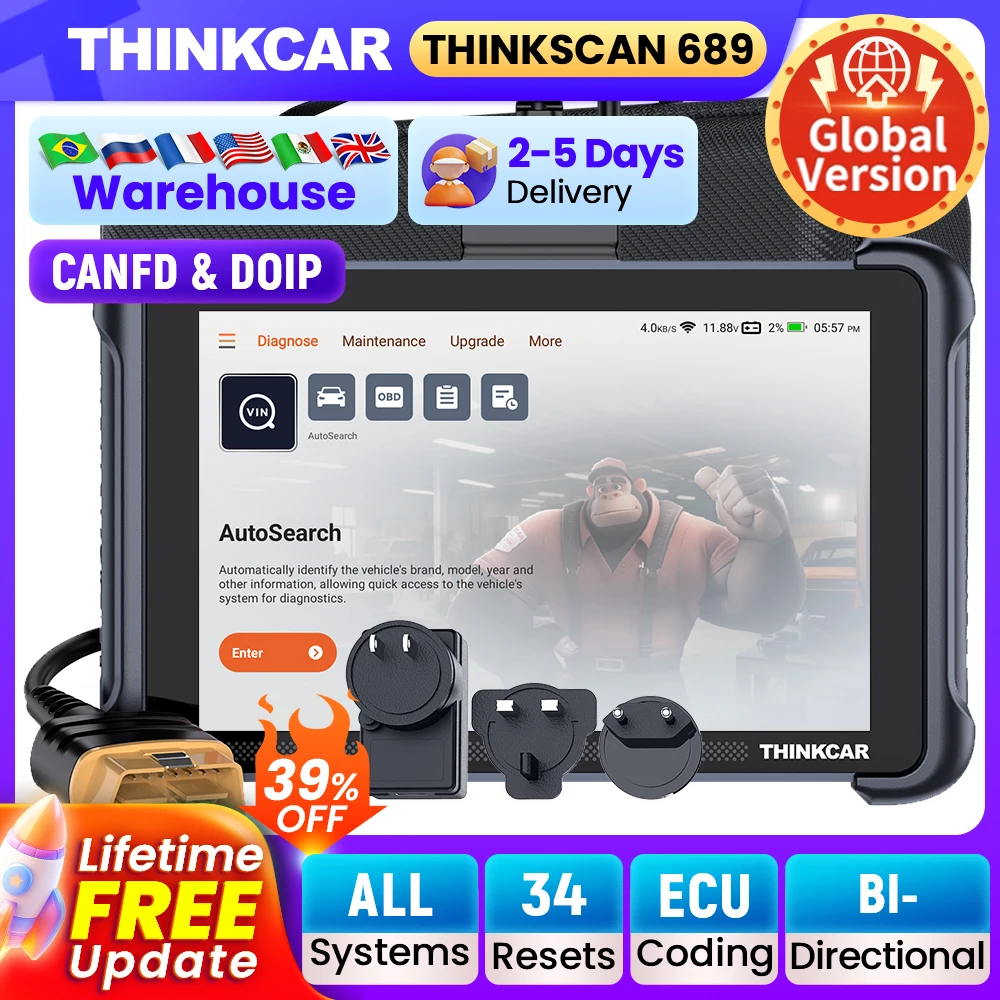 

THINKCAR THINKSCAN 689, профессиональные автомобильные диагностические инструменты, CANFD DOIP, двунаправленное кодирование ЭБУ 34, полный системный сканер сброса Obd2