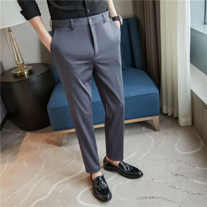 

2023 New Style Spring Autumn Men's Slim Casual Suit Pants Fashion Business Stretch Trousers Male Brand Straight Clothing P218