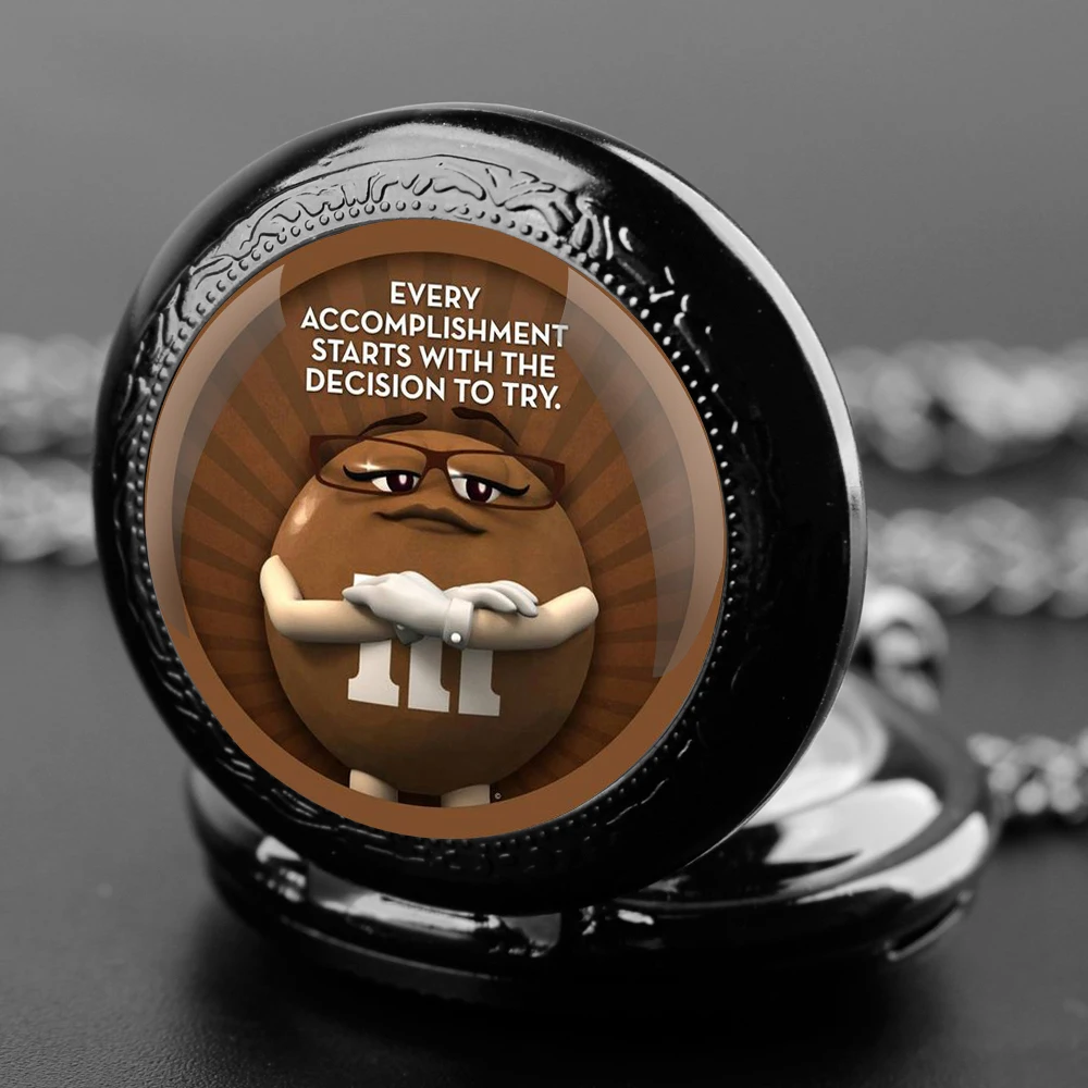 M & M's-cúpula de cristal de grano de Chocolate para hombre y mujer, reloj de bolsillo de cuarzo con números arábigos Vintage, COLLAR COLGANTE, cadena de reloj para niños