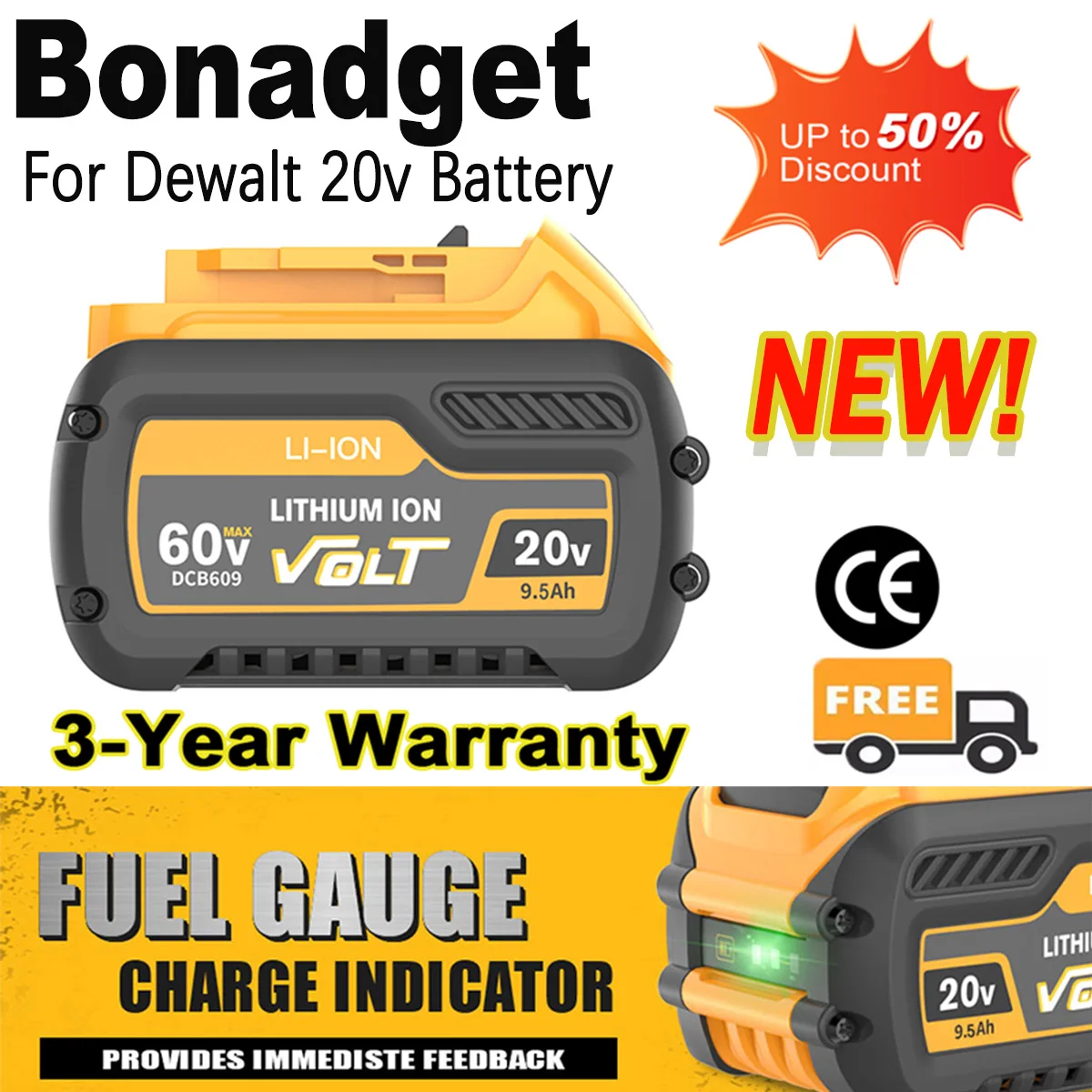 

For DEWALT 20V/60V 9.5Ah MAX compatible DCB609 DCB547-XJ DCB200 DCB201 DCB609 DCB182,DCB204 Batería for flexvolt 60v max Battery