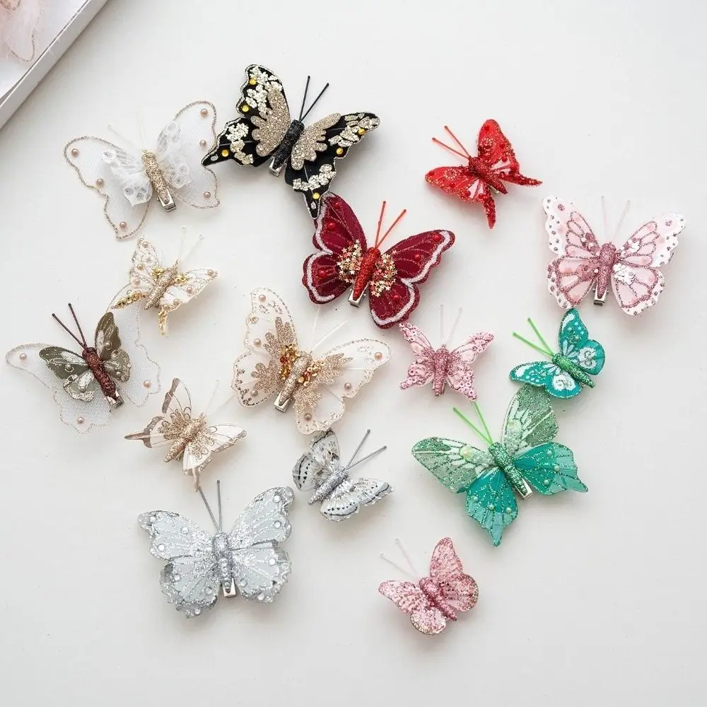 

5-7cm Butterfly Christmas Decoration Colorful with Clip Simulation Butterfly Pendant Plastic Feather Handmade